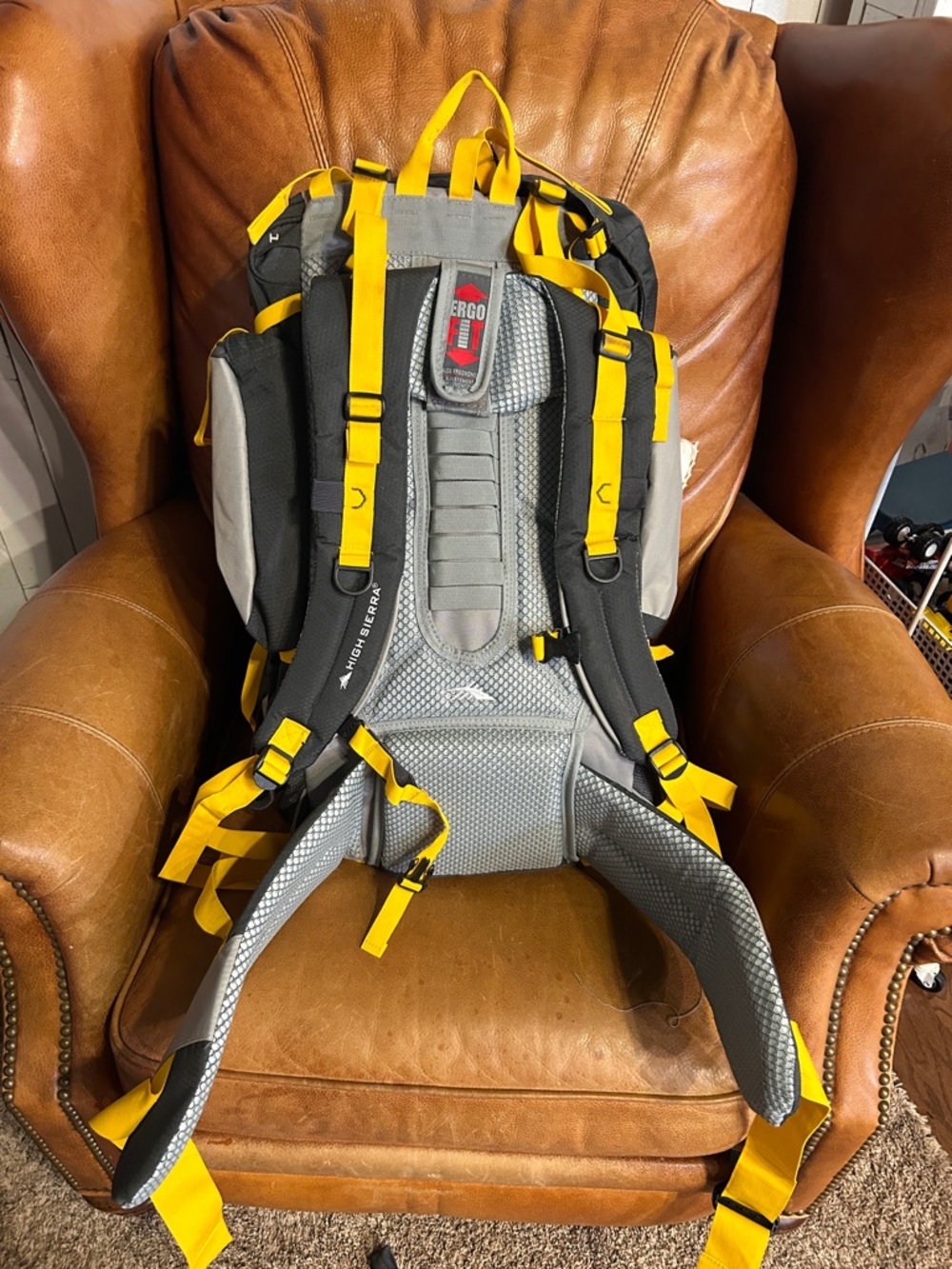 75L Men's Hiking Backpack - Black & Gray with Yellow Accents - Picture 3 of 5